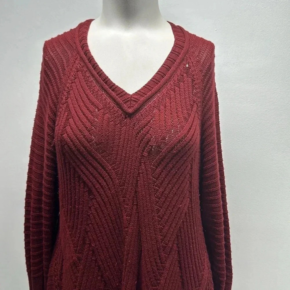Planet Tunic Sweater Top Knit Blouse Pure Cotton Asymmetrical Hem Red One Size - Picture 2 of 9